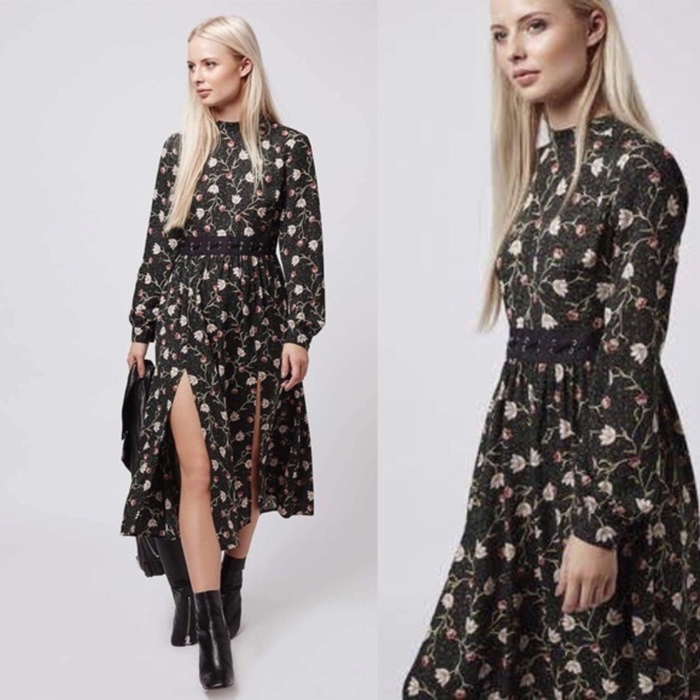 TOPSHOP Woodland Latticed Waist Midi
